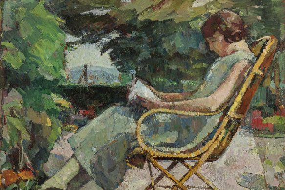 Bessie Davidson, Lecture au jardin (reading in the garden), 1930s (detail). 