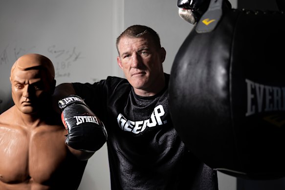 Paul Gallen takes time out during a training session at Cronulla on Monday.