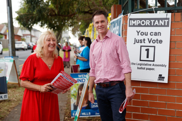 Chris Minns with Kylie Wilkinson at Panania polling station in the East Hills electorate.