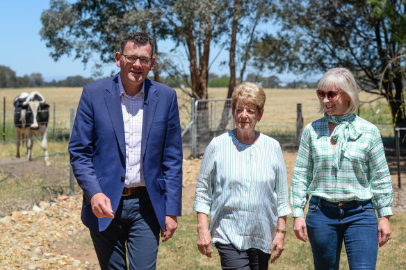 Andrews with his mother Jan, and wife Catherine, at Jan’s farm in Wangaratta.