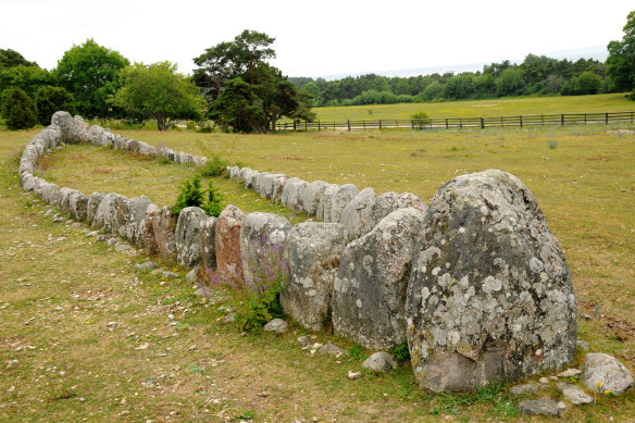 A Bronze Age ship-setting (a stone monument shaped like a ship) on Gotland.