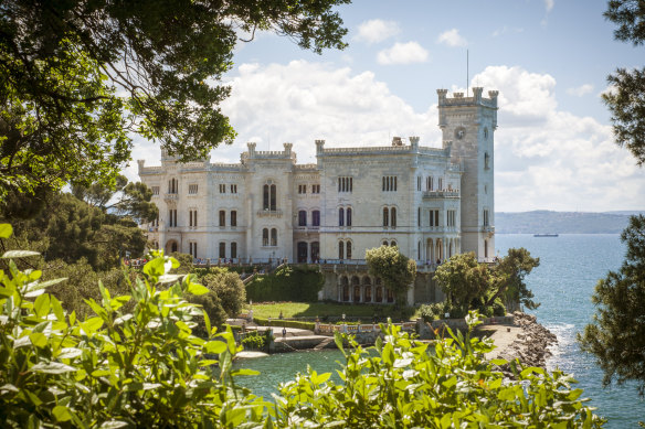 Miramare Castle (Castello di Miramare) seems to float on the Gulf of Trieste.