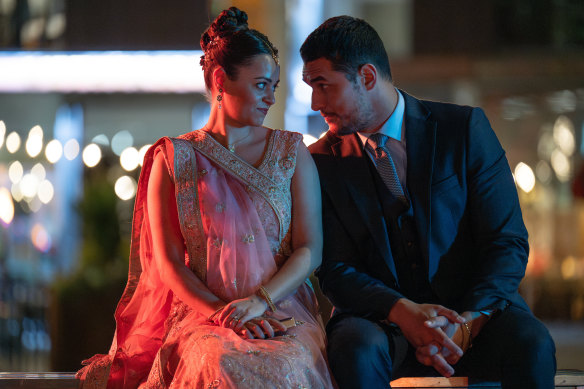 Aysha Kala as Saima Hyatt and Staz Nari as Harry Virdee in the crime drama Virdee.