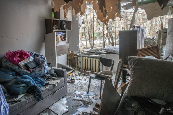 A destroyed apartment in Kharkiv on Sunday. 