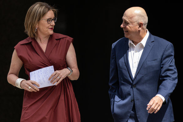 Premier Jacinta Allan on Monday with Tim Pallas, who has announced his resignation as treasurer.