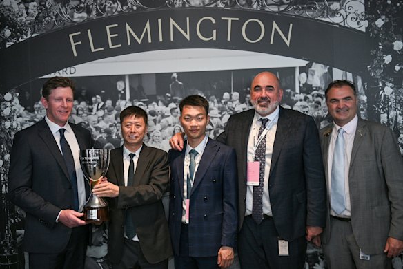 Vin Cox (far right) on Oaks Day at Flemington Racecourse in 2024.