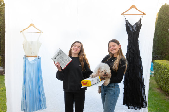 Matilda (left) and Florence Corsham are among thousands of Australian teens who have embraced buying and selling secondhand clothes on the app Depop as an enterprising lockdown hobby,