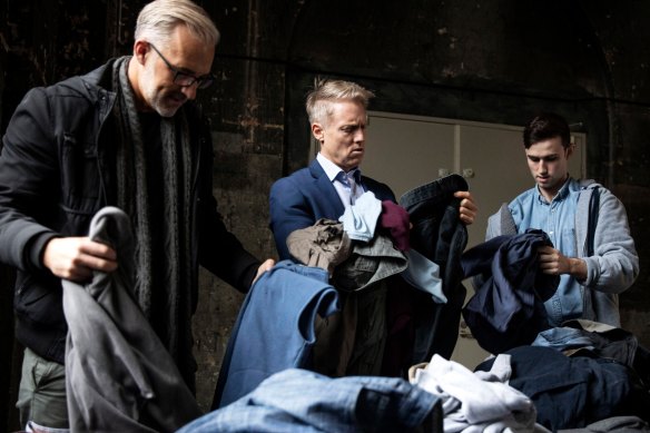 Wood, centre, with doctor and TV presenter Andrew Rochford and comedian Ciaran Lyons prepare to trade their comfortable existence for life on the streets.