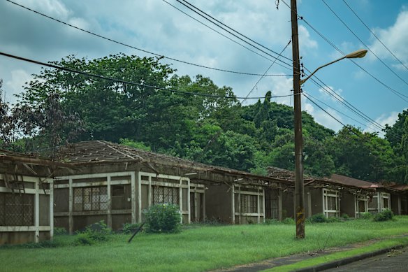 Run-down housing that would have housed nuclear plant workers and their families.