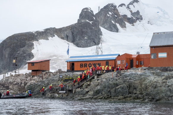 Guests step inside Brown, an Argentine Antarctic research station.