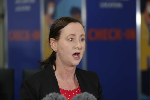 Queensland Health Minister Yvette D’Ath at the Brisbane Entertainment Centre vaccination site at Boondall.