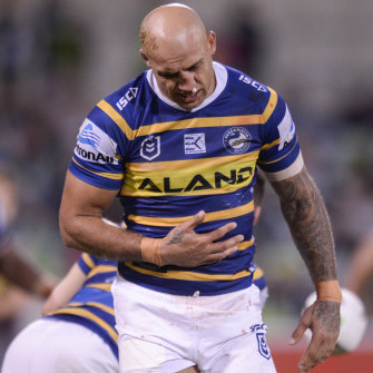 Body on the line: Blake Ferguson played with broken ribs and a smashed nose against the Raiders.
