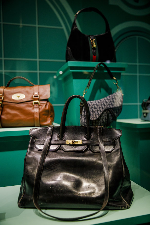 The original Birkin (centre) is on display at London’s Victoria and Albert Museum.