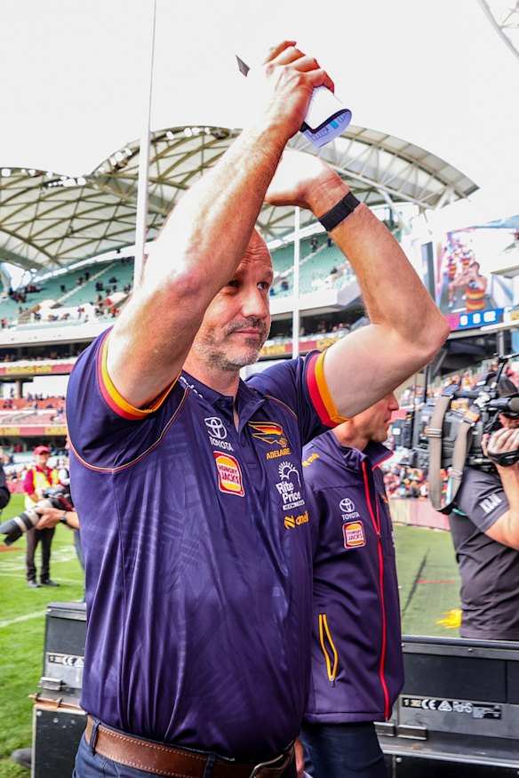 Crows coach Matthew Nicks after their win over the Demons.