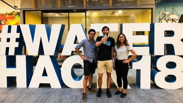 RenuWater team members Justin Rahardjo, Michael Wood and Chloe Leung at WaterHack.