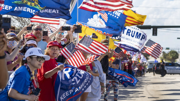 Trump supporters in West Palm Beach, Florida, on Presidents’ Day. 