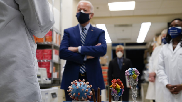 US President Joe Biden at the National Institutes of Health lab in Bethesda.