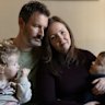 Helen and Dan Broadley with their children Fern, 2, Asher, 5, in Manly.