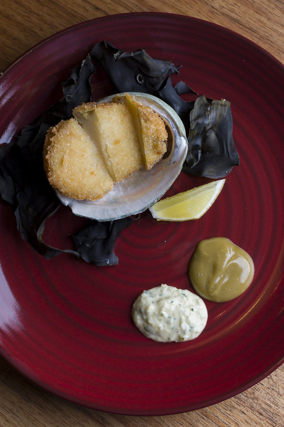 Dashi abalone with house-made tartare sauce.