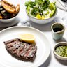 Wagyu flank steak and accompaniments.