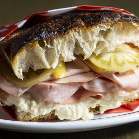 Mortadella and salami focaccia on the lunch menu.