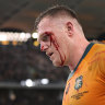 Angus Bell leaves the field against the Springboks in Perth.