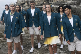 Australian athletes in the Olympic opening ceremony uniforms.