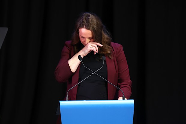 Bec Daniher brought to tears while paying tribute to her father Neale.