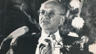 Professor Milton Friedman addressing the National Press Club luncheon in Canberra in 1975.