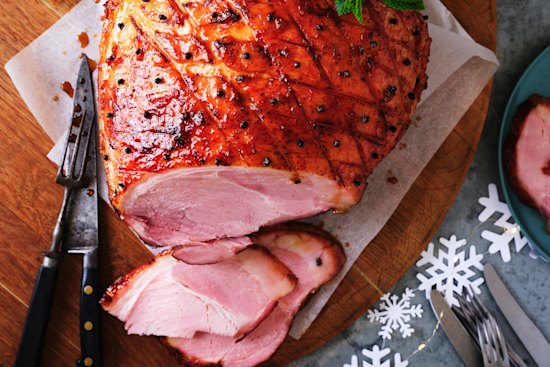 Rum and ginger glazed ham.