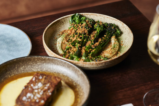Broccoli on a bed of anchoiade with pangrattato at Onzieme. 