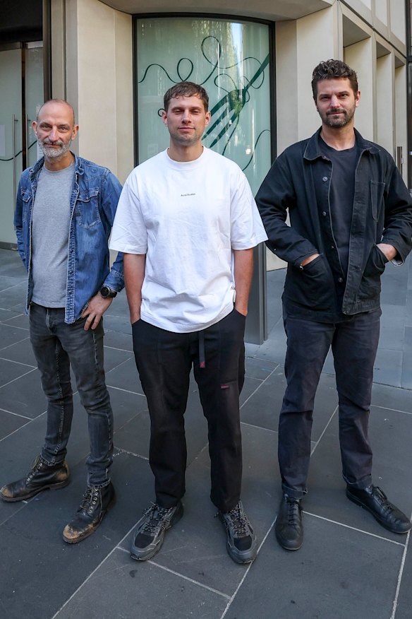 Andreas Papadakis, James Kelly and Luke Skidmore outside Harriot.