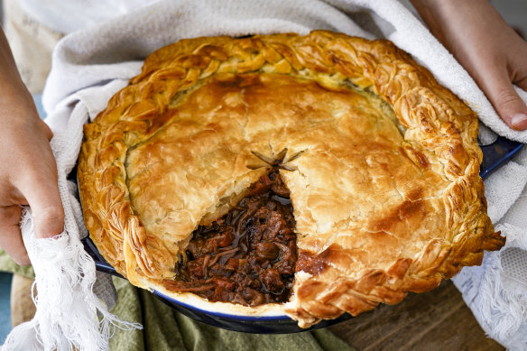 Family-size beef and Guinness pie.