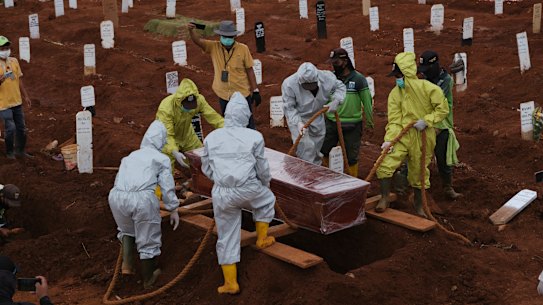 Workers fear Jakarta's cemeteries will be full as coronavirus deaths continue to rise.