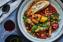 Spanish winter stew with chickpeas, beans and sausages.