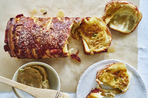 Cheese, Vegemite and spring onion pull-apart loaf.