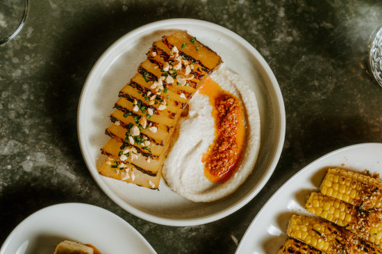 Braised wintermelon with smoked almond cream and chilli oil at Yan.