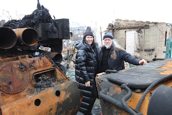Hellen Rose and George Gittoes in Bucha, Ukraine.