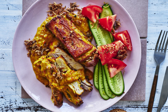 Turmeric and coconut baked pork belly.