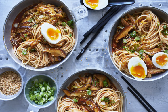 Danielle Alvarez’s spicy shiitake and cabbage udon