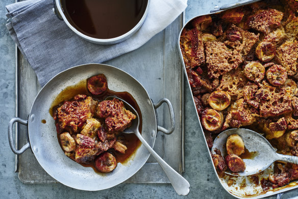 Vietnamese banana bread pudding with coconut caramel sauce