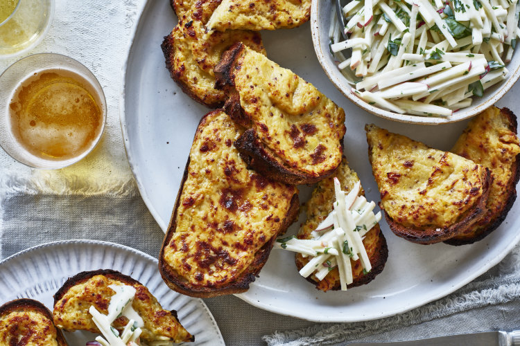 Helen Goh’s Welsh rarebit with leek and cider.