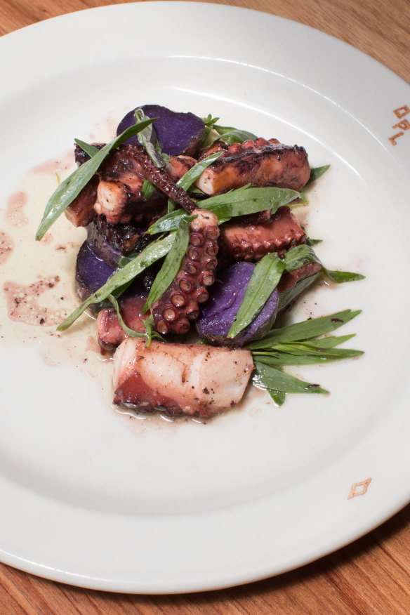 Grilled octopus with purple potatoes and tarragon. 