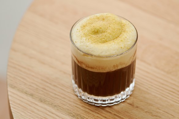 Mork’s layered dark hot chocolate with baked crema Catalana custard and aniseed sugar.