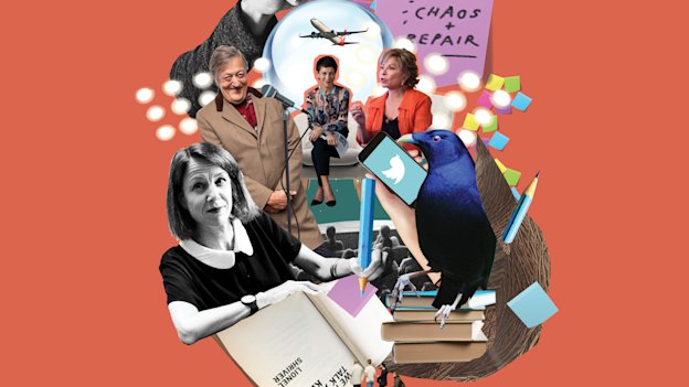 From bottom left: four-time festival director Jo Dyer, polymath Stephen Fry, panellist Jennifer Byrne and author Isabel Allende.   