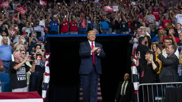 US President Donald Trump arrives at a campaign rally in Tulsa, Oklahoma, on Saturday.