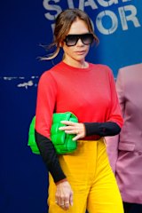 Victoria Beckham wearing a sweater from her collaboration with The Woolmark Company in New York.