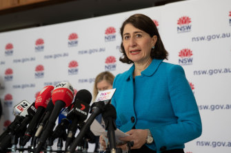 NSW Premier Gladys Berejiklian addresses the media on Thursday.