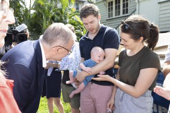 Opposition Leader Anthony Albanese during a visit to flood-affected properties in Brisbane on Monday