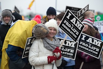 Anti-abortion protesters march in Washington in January 2016.